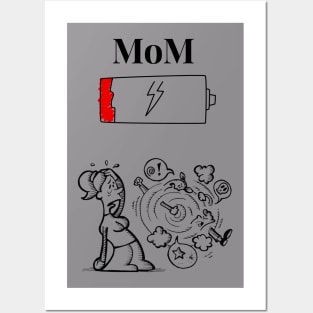 Womens Mom Battery Low Posters and Art